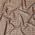 Earthy Brown Geometric Blended Cotton Lawn Fabric - Teal and Beige Accents, 140 cms Width-D19171