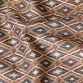 Earthy Brown Geometric Blended Cotton Lawn Fabric - Teal and Beige Accents, 140 cms Width-D19171
