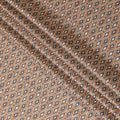 Earthy Brown Geometric Blended Cotton Lawn Fabric - Teal and Beige Accents, 140 cms Width-D19171