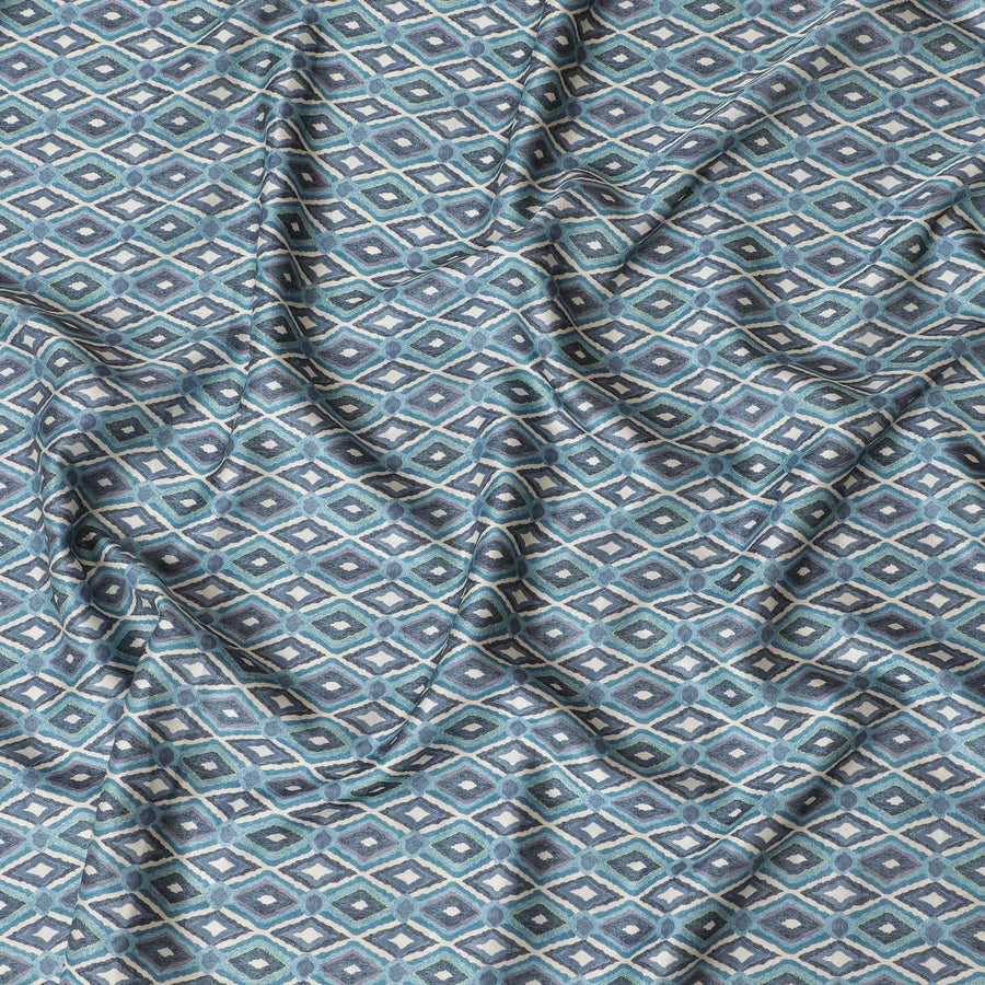 Cool Blue Geometric Blended Cotton Lawn Fabric - Modern Diamond Print, 140 cms Width-D19172 Regal Fabrics