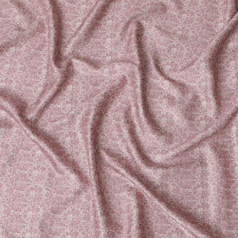 قماش قطني مخلوط باللون الوردي الناعم - طباعة زهور رقيقة، عرض 140 سم -D19173