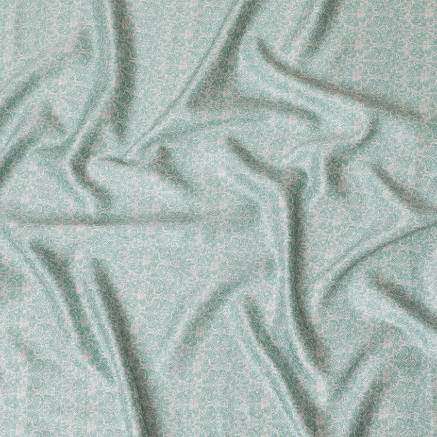 Mint Green Blended Cotton Lawn Fabric - Elegant Floral Pattern, 140 cms Width-D19174 Regal Fabrics