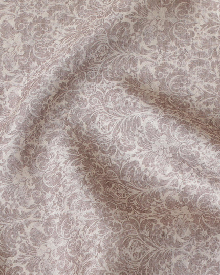 Classic Taupe Blended Cotton Lawn Fabric - Sophisticated Floral Print, 140 cms Width-D19175