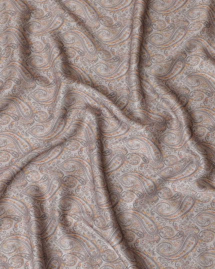 Elegant Grey Paisley Blended Cotton Lawn Fabric - Classic Design, 140 cms Width-D19176