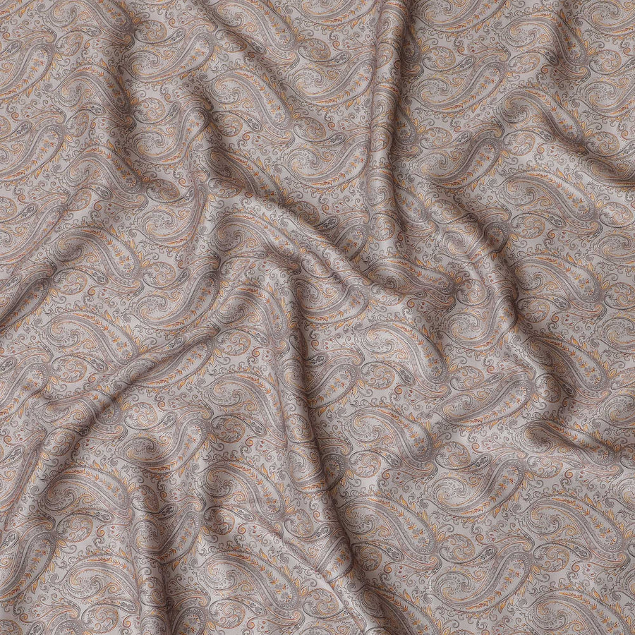 Elegant Grey Paisley Blended Cotton Lawn Fabric - Classic Design, 140 cms Width-D19176