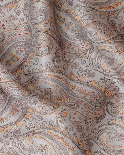 Elegant Grey Paisley Blended Cotton Lawn Fabric - Classic Design, 140 cms Width-D19176