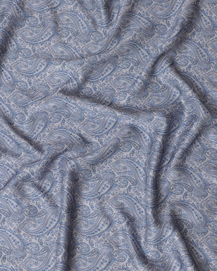 Sophisticated Light Blue Paisley Blended Cotton Lawn Fabric, Intricate Design, 140 cms Width-D19178