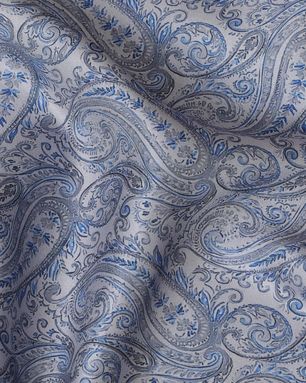 Sophisticated Light Blue Paisley Blended Cotton Lawn Fabric, Intricate Design, 140 cms Width-D19178