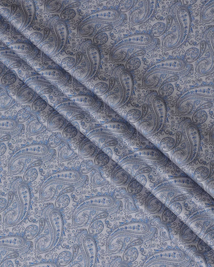 Sophisticated Light Blue Paisley Blended Cotton Lawn Fabric, Intricate Design, 140 cms Width-D19178