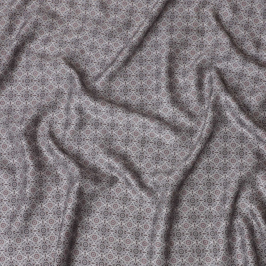 Classic Grey Blended Cotton Lawn Fabric - Intricate Red Floral Print, 140 cms Width-D19180