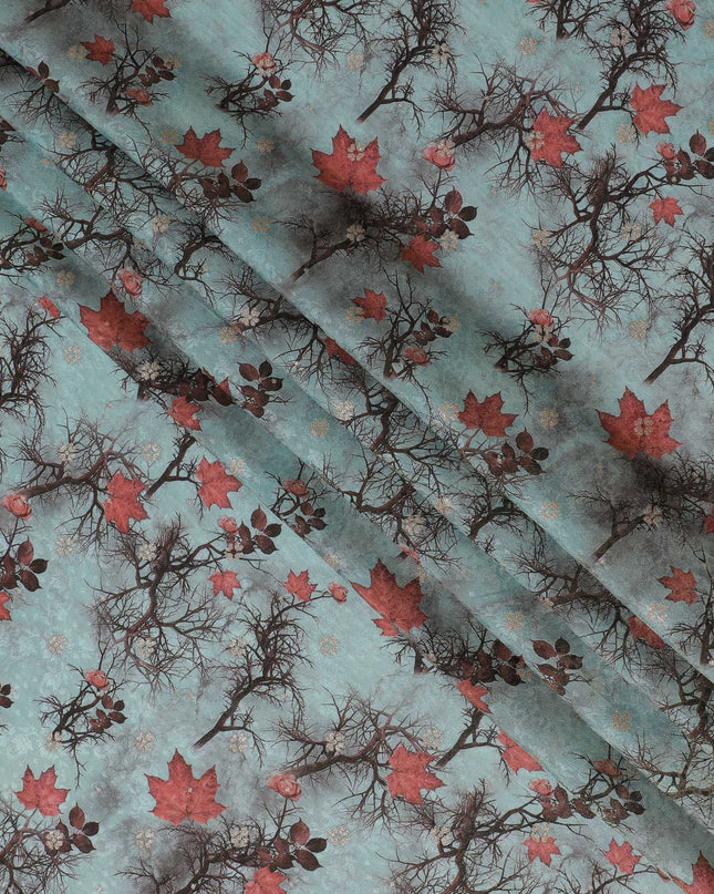 Whimsical Autumn Viscose Fabric with Digital Print of Red Leaves, 110 cm Wide-D19202