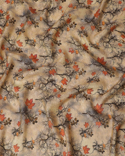 Rustic Autumn Viscose Fabric with Digital Print of Oak Leaves and Acorns, 110 cm Wide-D19204