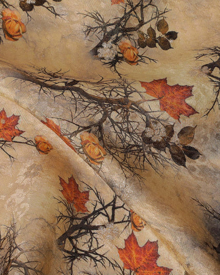 Rustic Autumn Viscose Fabric with Digital Print of Oak Leaves and Acorns, 110 cm Wide-D19204