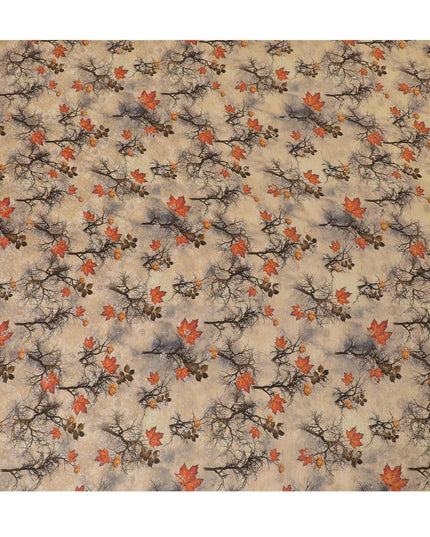 Rustic Autumn Viscose Fabric with Digital Print of Oak Leaves and Acorns, 110 cm Wide-D19204