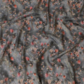 قماش فيسكوز رمادي فحمي مع طباعة زهر التفاح الخريفي، بعرض 110 سم - D19206