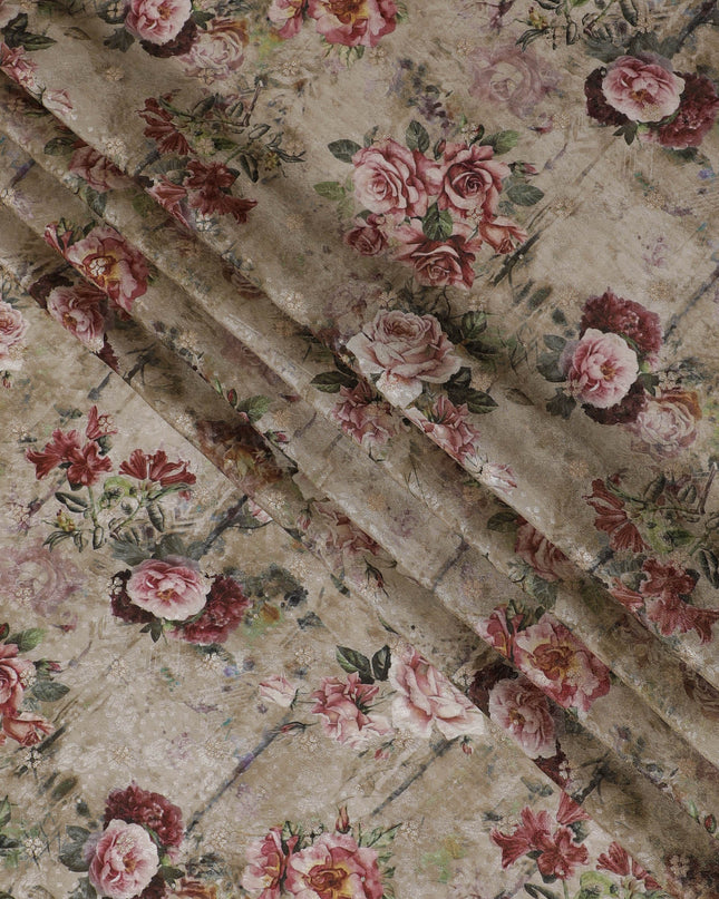 Antique Rose Viscose Fabric with Elegant Floral Print, 110 cm Wide-D19208