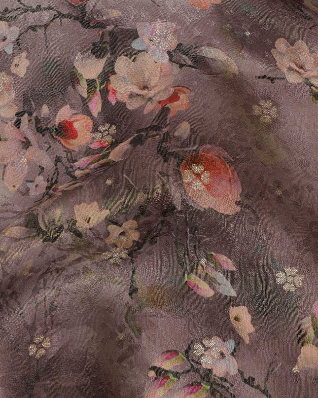 Mystic Rose Twilight Viscose Fabric, Floral Print on Smoky Background, 110 cm Wide-D19213