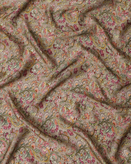 Elegant Indian Modal Satin Fabric - Peachy Floral Print, 110 cms Width - Perfect for Apparel and Crafts-D19215