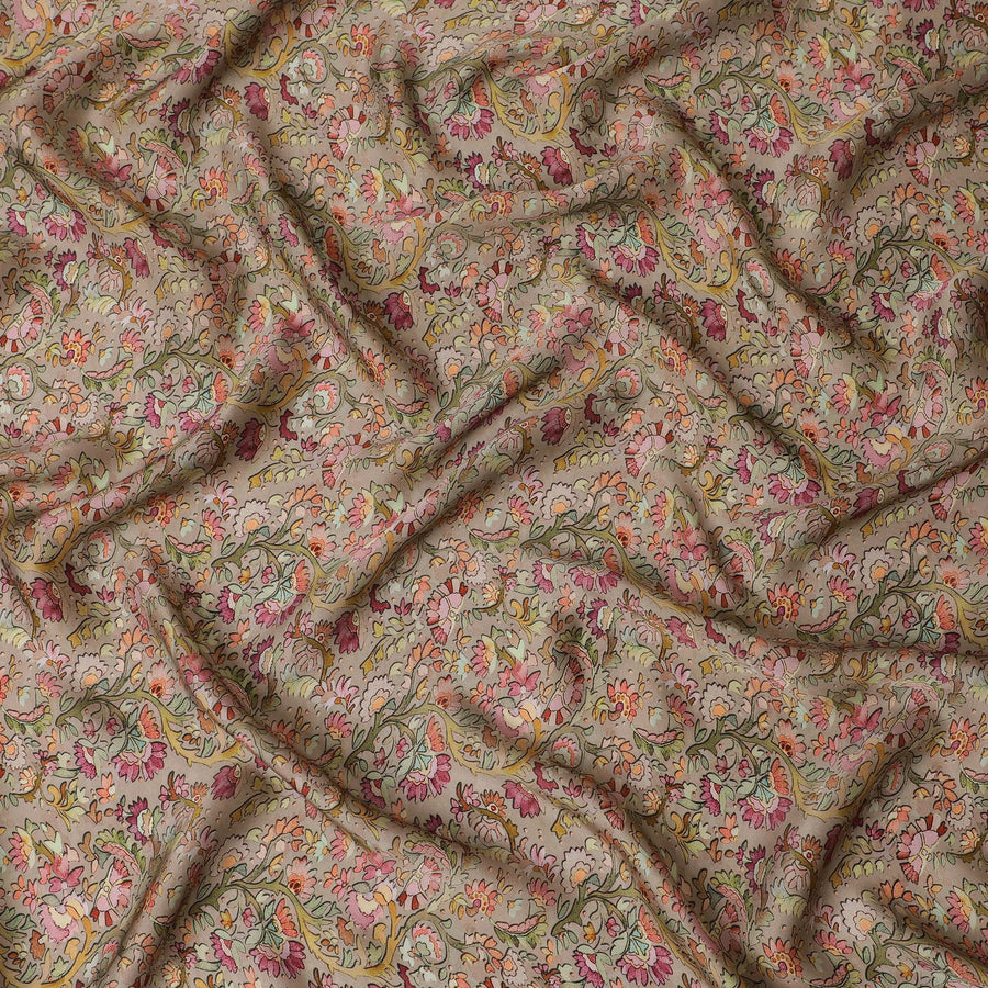Elegant Indian Modal Satin Fabric - Peachy Floral Print, 110 cms Width - Perfect for Apparel and Crafts-D19215 Regal Fabrics