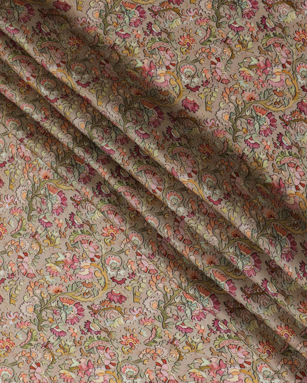 Elegant Indian Modal Satin Fabric - Peachy Floral Print, 110 cms Width - Perfect for Apparel and Crafts-D19215