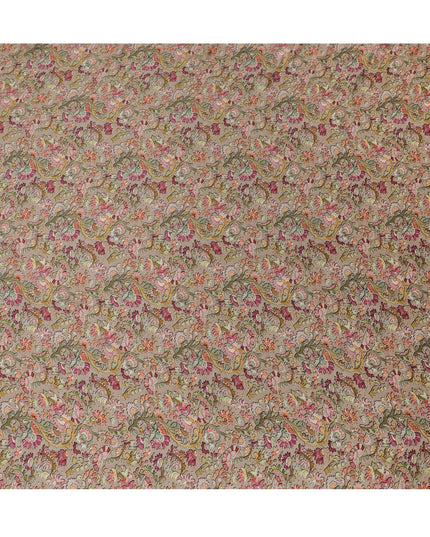 Elegant Indian Modal Satin Fabric - Peachy Floral Print, 110 cms Width - Perfect for Apparel and Crafts-D19215