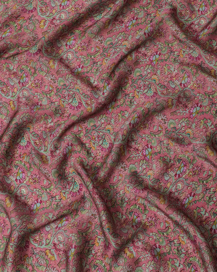 Vibrant Pink Modal Satin Fabric - Exotic Floral Pattern, 110 cms Width - Ideal for Fashion and Home Décor-D19216