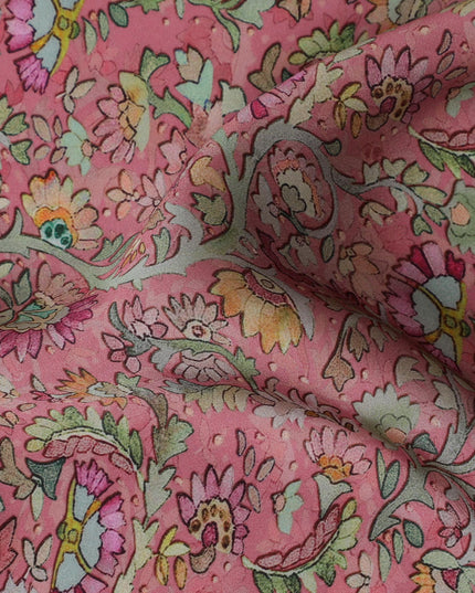 Vibrant Pink Modal Satin Fabric - Exotic Floral Pattern, 110 cms Width - Ideal for Fashion and Home Décor-D19216