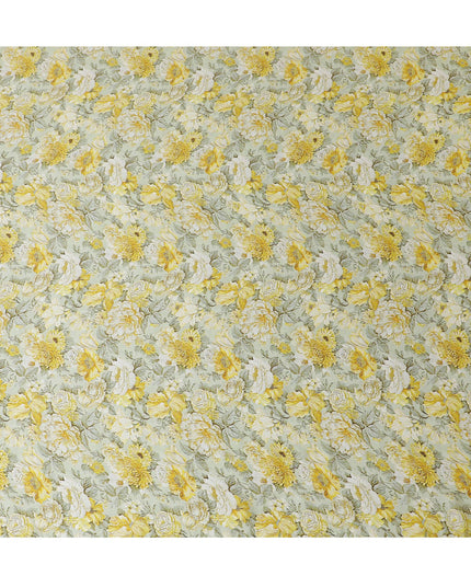 Elegant Yellow Floral Print Modal Satin Fabric - 110 cm Width, Premium Quality Soft Material from India-D19217