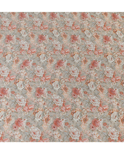 Chic Peach and Cream Floral Modal Satin Fabric - 110 cm Width, Elegant Soft Material from India-D19218