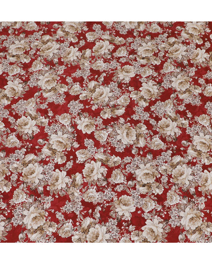 Rich Crimson Red Floral Modal Satin Fabric - 110 cm Width, Soft Elegant Material from India-D19221