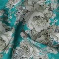 Refreshing Aqua Blue Floral Modal Satin Fabric - 110 cm Width, Luxurious Soft Material from India-D19222 Regal Fabrics