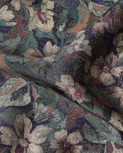 Mystic Dark Floral Modal Satin Fabric - 110 cm Width, Rich Textured Material from India-D19223