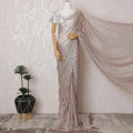 French Metallic Rose Pink Chantilly Saree Lace with Stone Work – 110 cm Width, 5.5 Meters, Made in France-D19423 Regal Fabrics