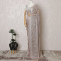 French Metallic Rose Pink Chantilly Saree Lace with Stone Work – 110 cm Width, 5.5 Meters, Made in France-D19423 Regal Fabrics