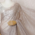 French Metallic Rose Pink Chantilly Saree Lace with Stone Work – 110 cm Width, 5.5 Meters, Made in France-D19423 Regal Fabrics