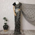 French Metallic Black Chantilly Saree Lace with Stone Work – 110 cm Width, 5.5 Meters, Made in France-D19424 Regal Fabrics