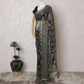 French Metallic Black Chantilly Saree Lace with Stone Work – 110 cm Width, 5.5 Meters, Made in France-D19424 Regal Fabrics