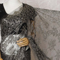 French Metallic Black Chantilly Saree Lace with Stone Work – 110 cm Width, 5.5 Meters, Made in France-D19424 Regal Fabrics