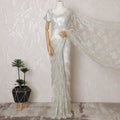 French Metallic Iridescent White Chantilly Saree Lace with Stone Work – 110 cm Width, 5.5 Meters, Made in France-D19425