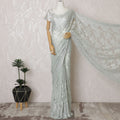 French Metallic Light Green Chantilly Saree Lace with Stone Work – 110 cm Width, 5.5 Meters, Made in France-D19426