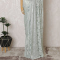 French Metallic Light Green Chantilly Saree Lace with Stone Work – 110 cm Width, 5.5 Meters, Made in France-D19426