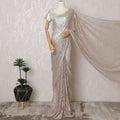French Metallic Blush Pink Chantilly Saree Lace with Stone Work – 110 cm Width, 5.5 Meters, Made in France-D19427 Regal Fabrics