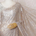 French Metallic Blush Pink Chantilly Saree Lace with Stone Work – 110 cm Width, 5.5 Meters, Made in France-D19427 Regal Fabrics