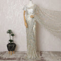 French Iridescent White Chantilly Saree Lace with Stone Work – 110 cm Width, 5.5 Meters, Made in France-D19430 Regal Fabrics