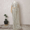French Iridescent White Chantilly Saree Lace with Stone Work – 110 cm Width, 5.5 Meters, Made in France-D19430 Regal Fabrics