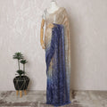 French Ombre Champagne to Navy Blue Chantilly Saree Lace with Stone Work – 110 cm Width, 5.5 Meters, Made in France-D19431 Regal Fabrics