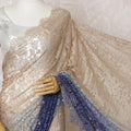 French Ombre Champagne to Navy Blue Chantilly Saree Lace with Stone Work – 110 cm Width, 5.5 Meters, Made in France-D19431 Regal Fabrics