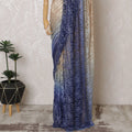 French Ombre Champagne to Navy Blue Chantilly Saree Lace with Stone Work – 110 cm Width, 5.5 Meters, Made in France-D19431 Regal Fabrics
