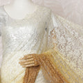 French Ombre White to Gold Chantilly Saree Lace with Stone Work – 110 cm Width, 5.5 Meters, Made in France-D19432