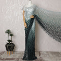 French Ombre Mint Green to Black Chantilly Saree Lace with Stone Work – 110 cm Width, 5.5 Meters, Made in France-D19434